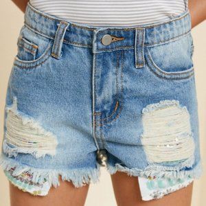 NWT Haden Girls Brand Size XL (13/14) Denim Cutoff Shorts With Sequin Detail